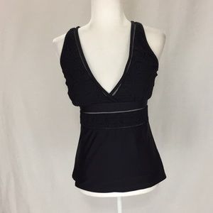 Black Lace V-neck Tankini with Strappy Crisscross Back Size M NWOT